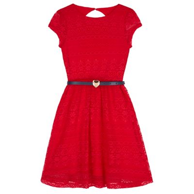 Yumi Girl Red Lace Belted Dress